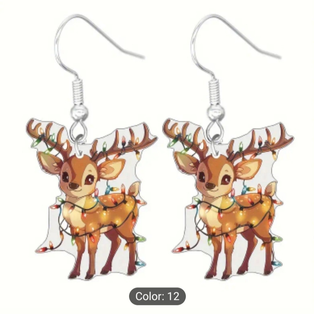 Christmas Cartoon Earrings - Acrylic Dangles with Reindeer w/ Light Strands NWOT